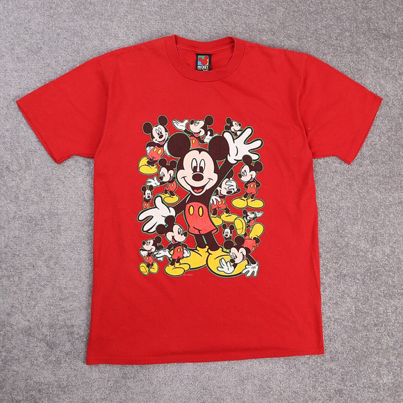 Vintage Disney Mickey Mouse Made in USA Large Red Short Sleeve T-Shirt - Picture 1 of 9